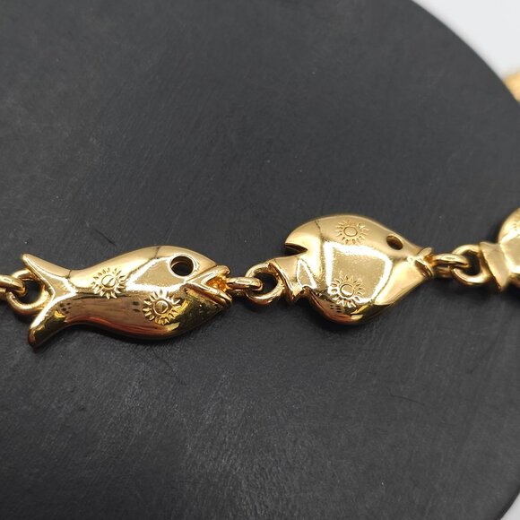 Trifari Fish Link 18" Necklace Stmt Ocean Sealife Coastal Beachy Gold Tone - Picture 9 of 12